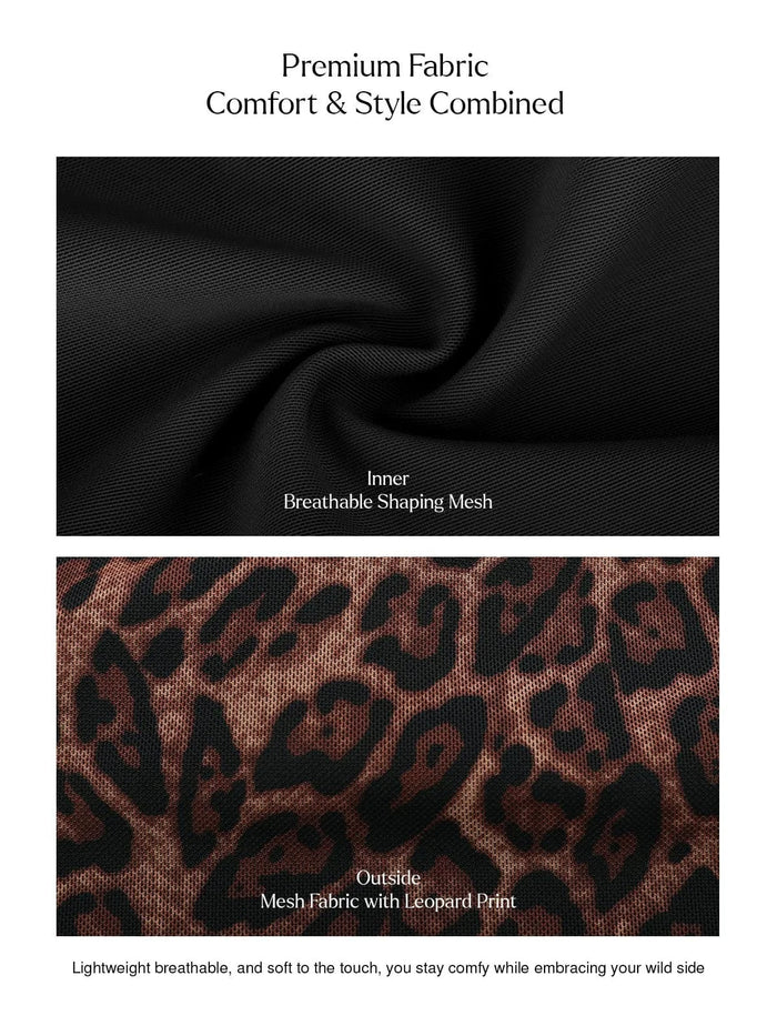 Black breathable shaping mesh inner and leopard print mesh fabric outer