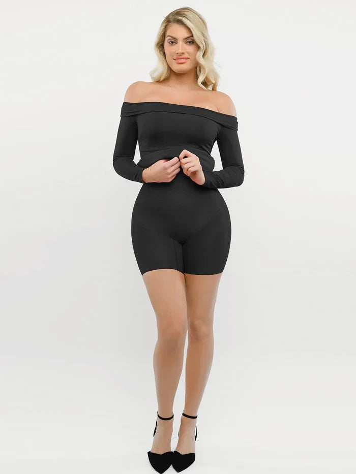 Popilush® Christmas Party Cocktail Evening Gown Shapewear Long Sleeve Off-the-Shoulder Bodycon Mini Dress