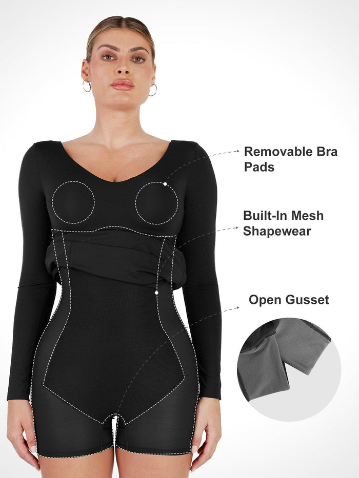 Popilush® Long Sleeve Shapewear Bodysuit with key features