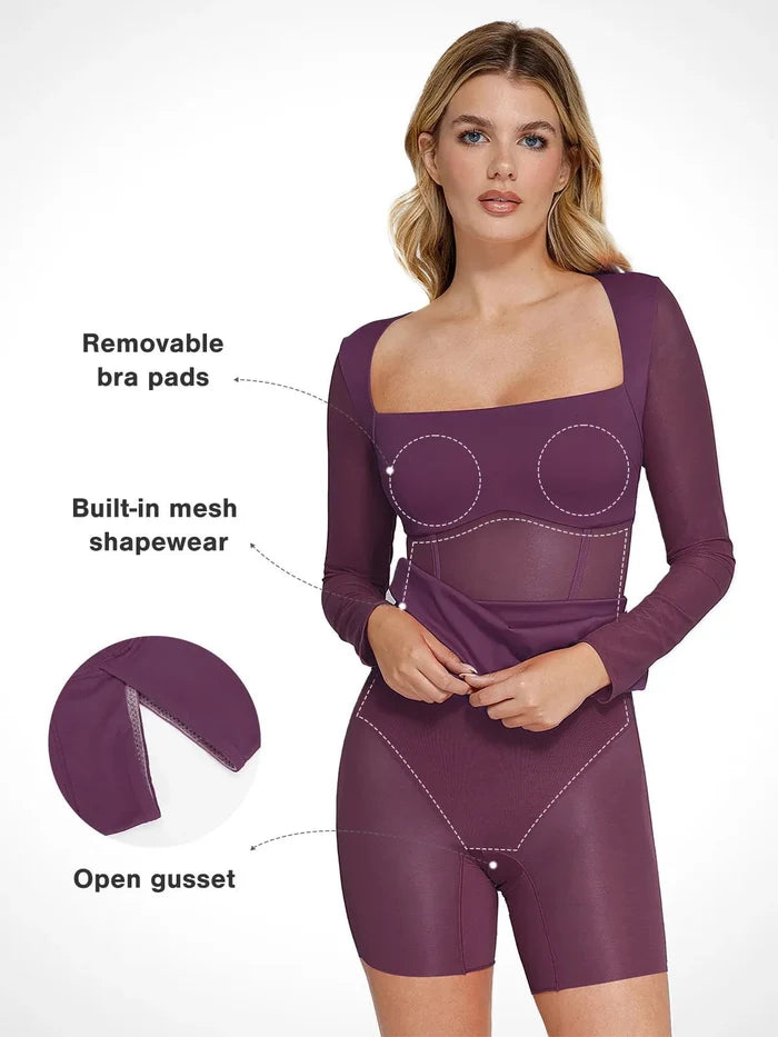 Midi dress with mesh and shapewear by Popilush®, featuring removable bra pads