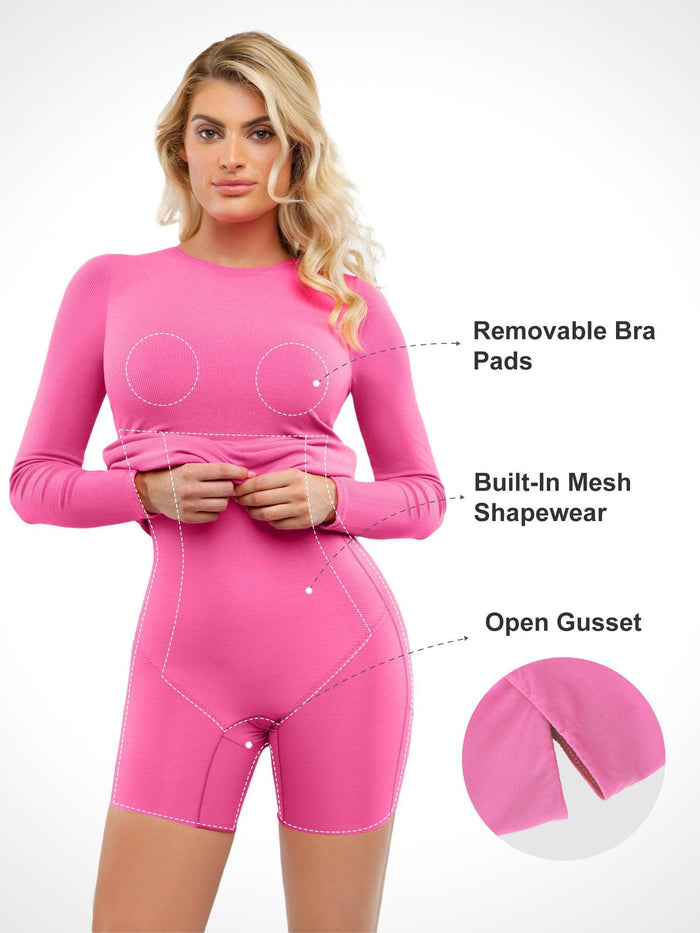 Popilush®: Pink shapewear, built-in shaping, removable pads, and open gusset design.