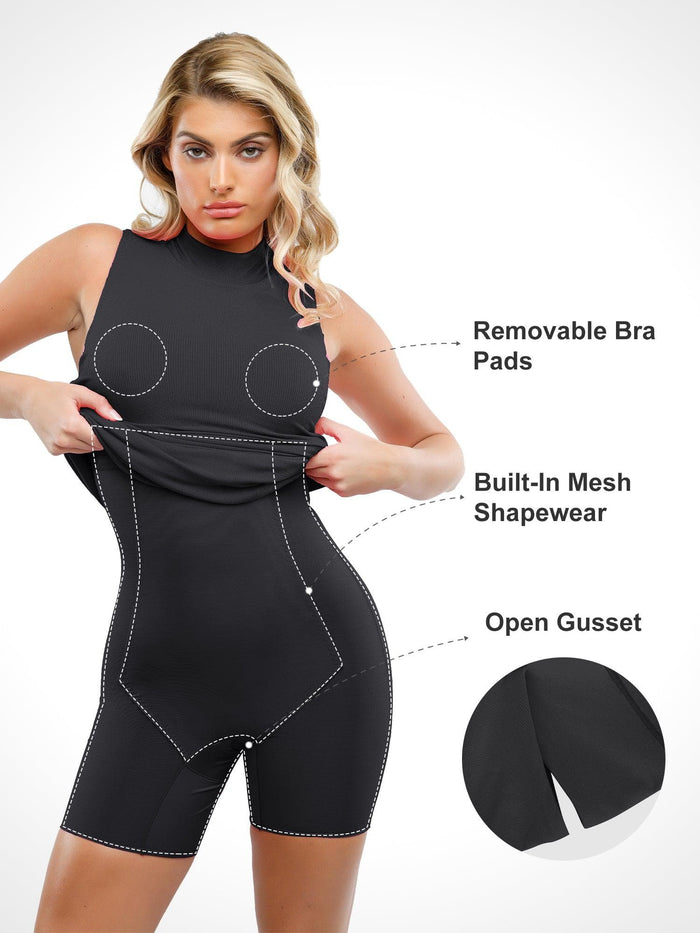 Popilush® Shapewear Bodysuit: Built-in mesh & open gusset for slimming