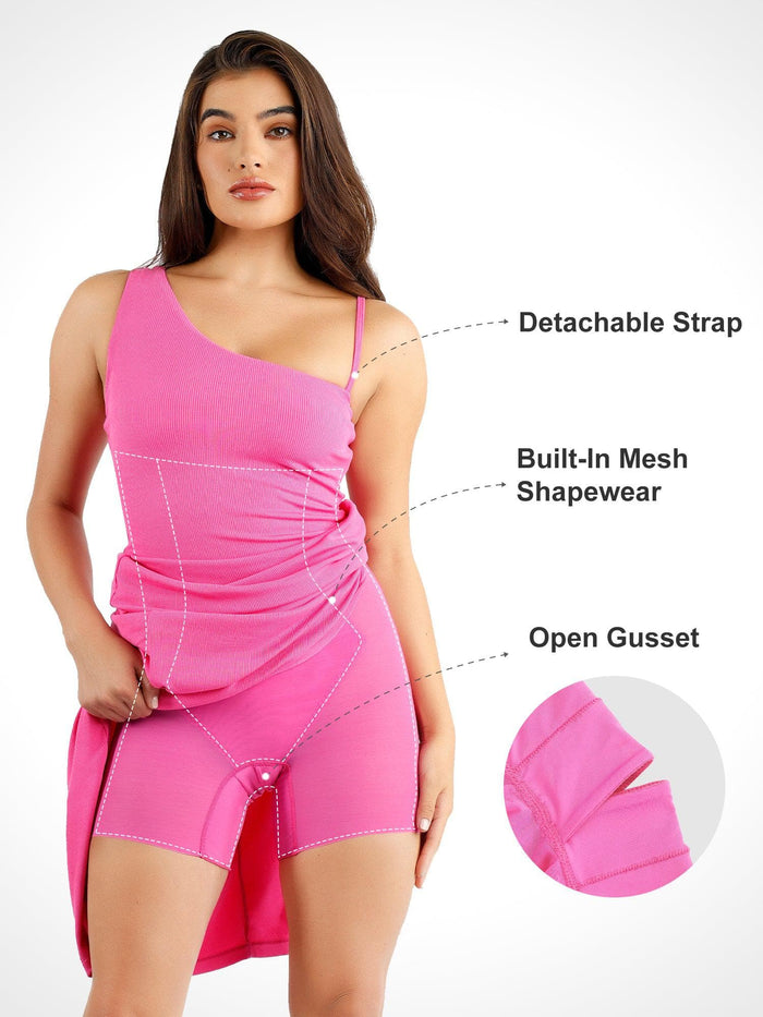 Shapewear One Shoulder Maxi Dress with built-in Popilush® features and open gusset