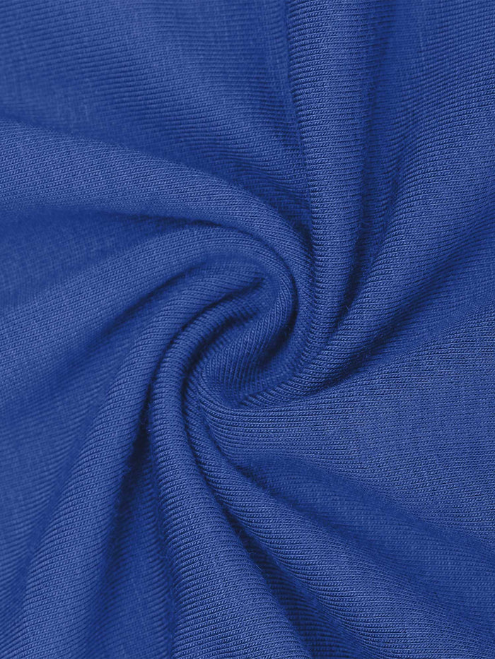 Vibrant blue modal fabric with subtle ribbing, showing soft drape and ruched texture.