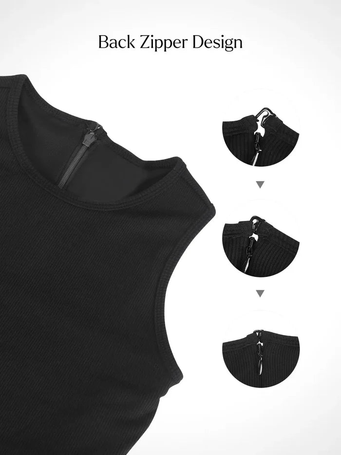 Easy wear design of the Popilush® black midi dress with back zipper