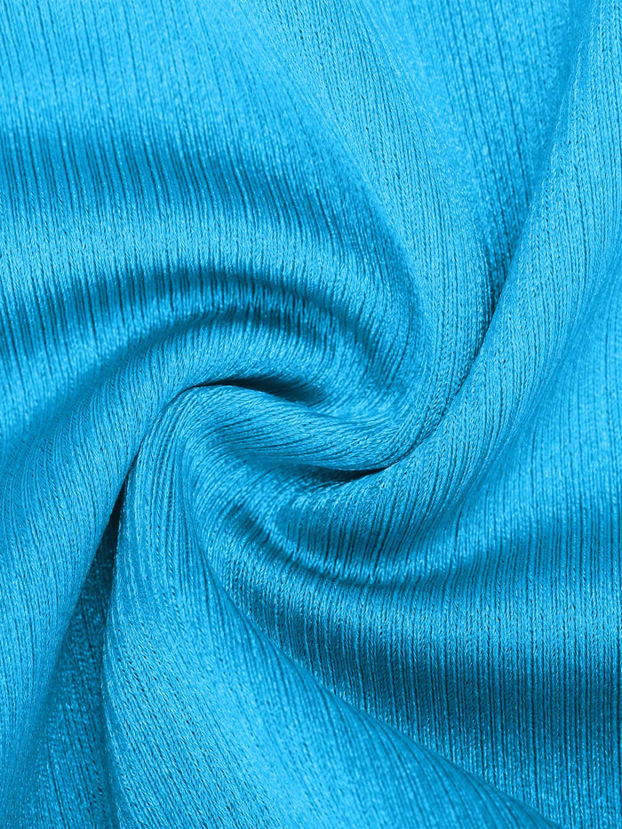 Popilush® turquoise dress fabric texture detail, pleated with shine.
