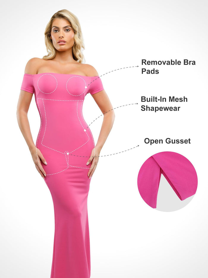 Popilush® Maxi Dress: Off-shoulder design with built-in shapewear for a smooth silhouette.