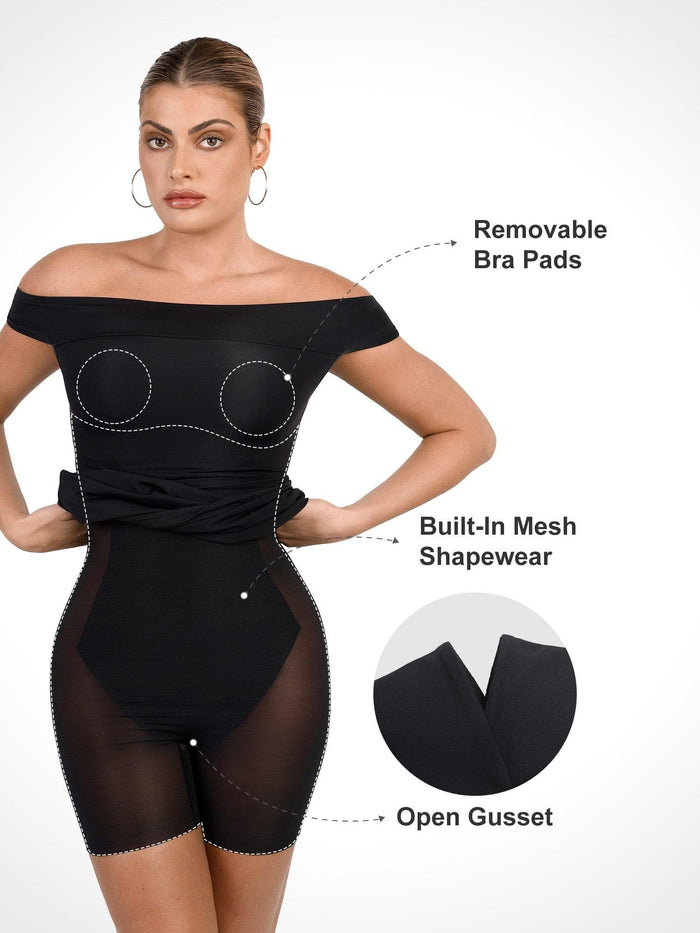 Popilush® off-shoulder mini dress with built-in shapewear: comfort & support