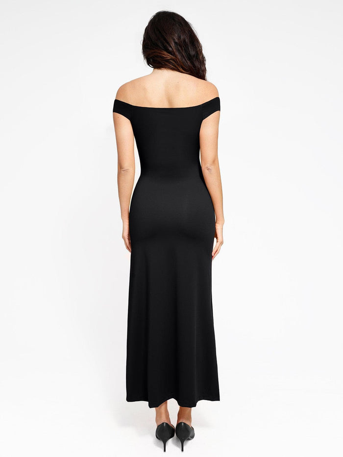 Popilush® maxi dress, off-shoulder design, sleek black dress