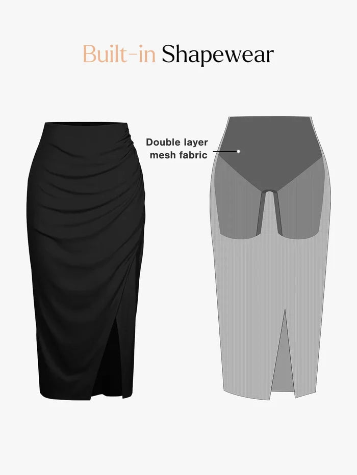 Black midi skirt with shapewear from Popilush®, enhanced design.