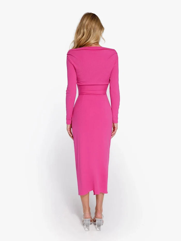 Elegant fuchsia set from Popilush®, featuring off-the-shoulder top, a slim skirt design.