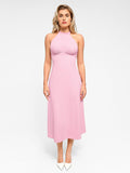 Popilush®: Pink Halter Midi Dress, Shapewear. Perfect for any event!