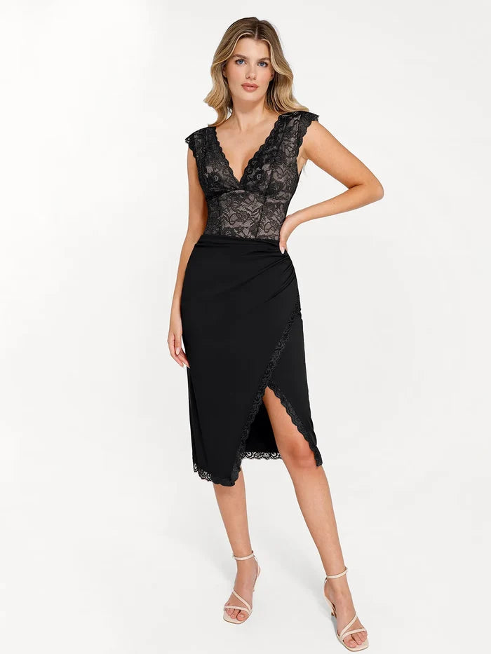 Popilush® Sexy Tops Body Shaper Shapewear Sculpting Lace Bodysuit or Midi Skirt or Shrug
