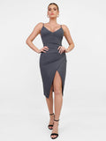 Popilush® Shapewear Sculpting Wrap Midi Slip Dress, built-in shapewear