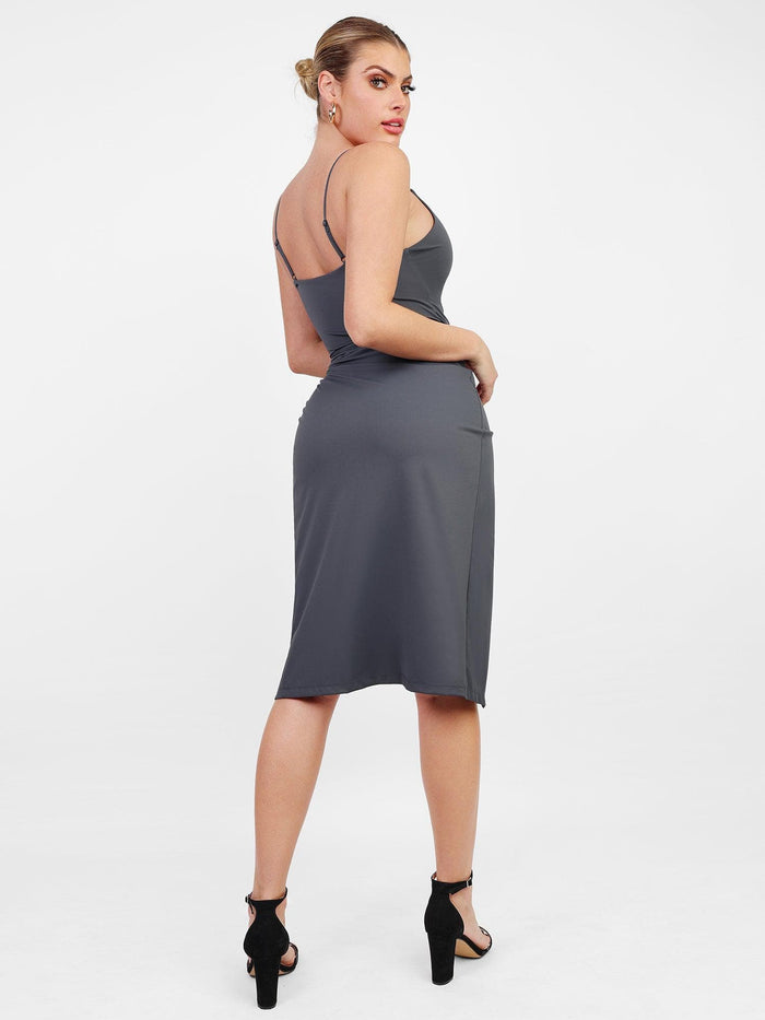 Popilush® gray midi slip dress with built-in shapewear