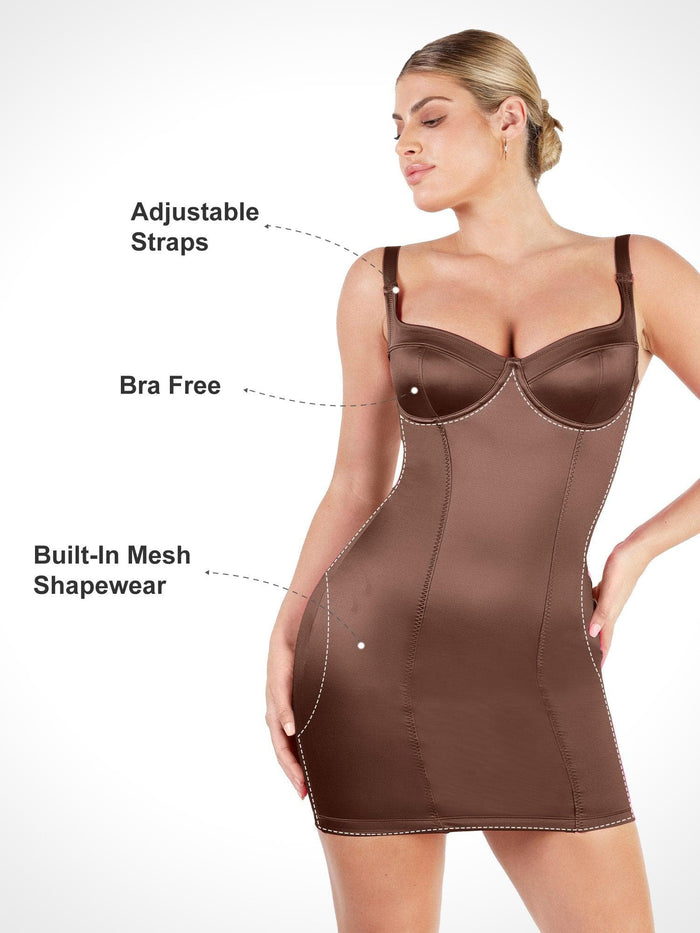 Popilush® brown mini dress: shapewear with adjustable straps