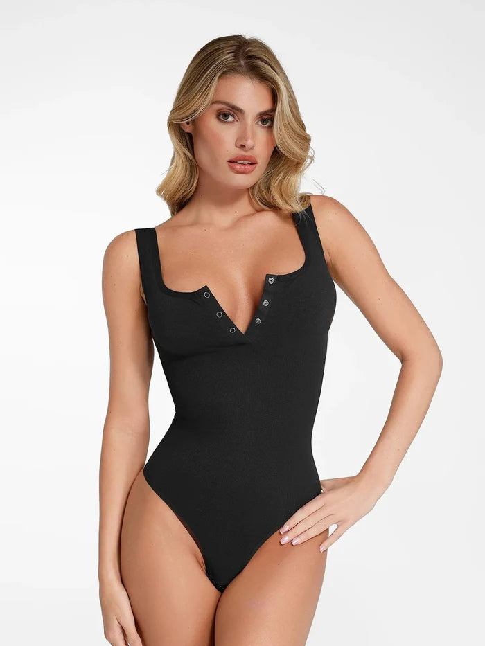 Black shapewear bodysuit by Popilush®, featuring square neck, flattering fit