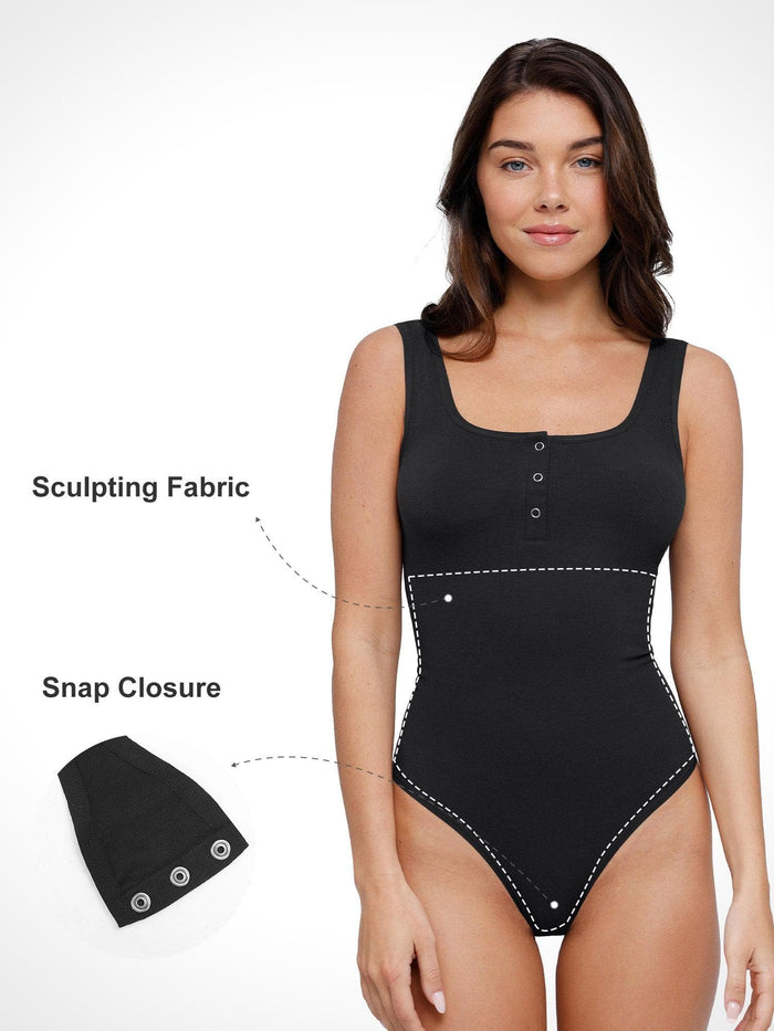 Seamless modal bodysuit by Popilush®, showing sculpting fabric and convenient snap closure design.