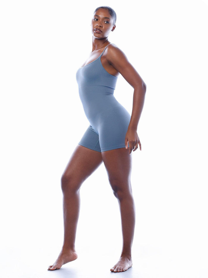 Blue seamless romper from Popilush®, comfortable shapewear design