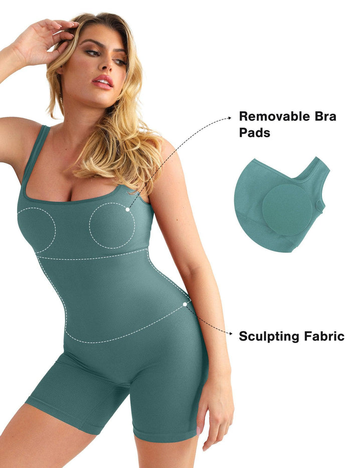 Sport Romper with removable pads, by Popilush®, showing sculpting fabric