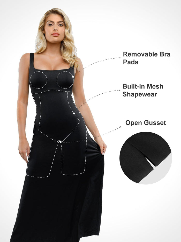 Maxi dress with built-in shapewear, by Popilush®, includes open gusset design.