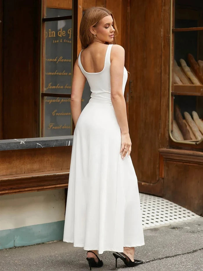 Popilush® Everyday Casual Dress Shapewear Sleeveless Square Neck Houglass A-Line Maxi Dress