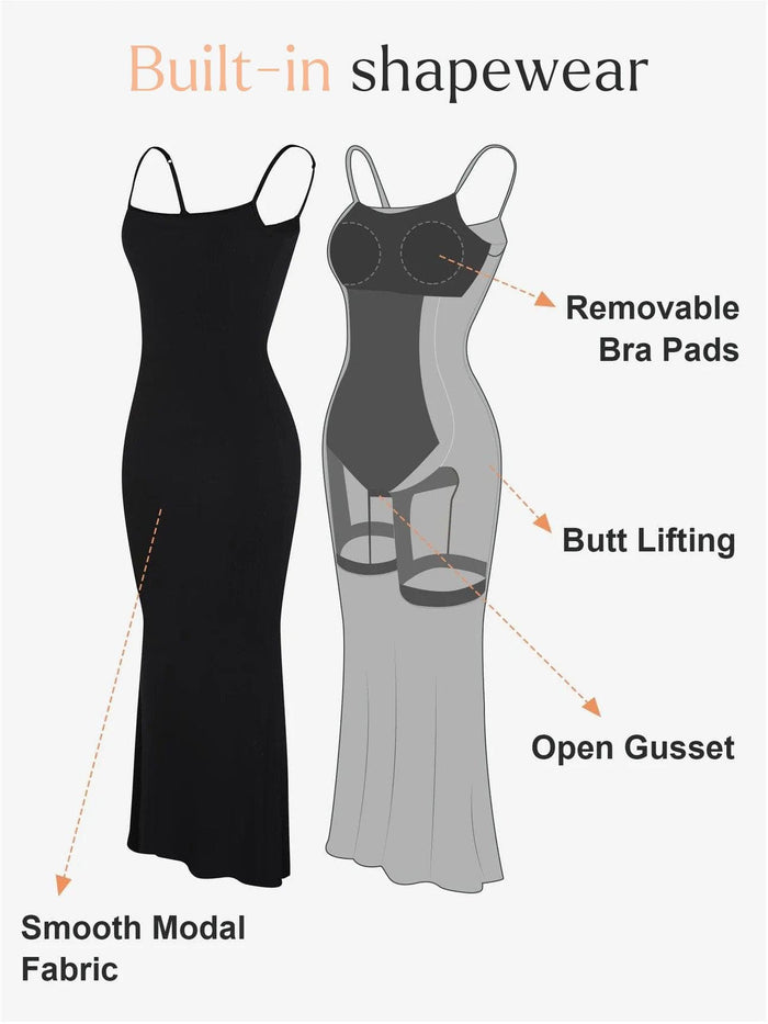 Popilush® Built-In Shapewear Dress, Featuring Smooth Modal Fabric, Butt Lift & Open Gusset