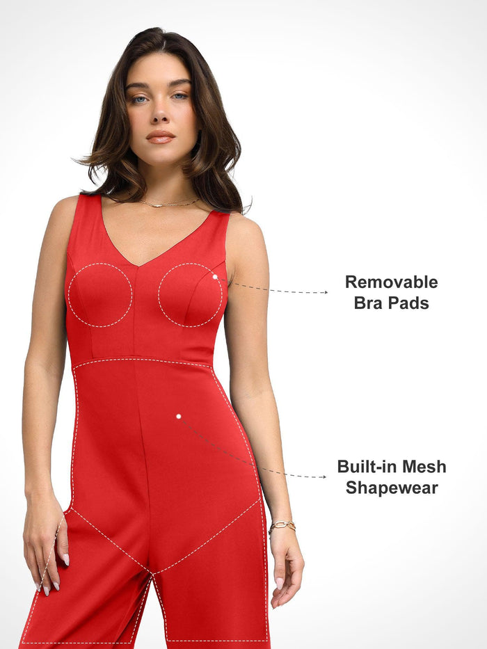 Jumpsuit from Popilush®, features built-in mesh shapewear and removable bra pads.