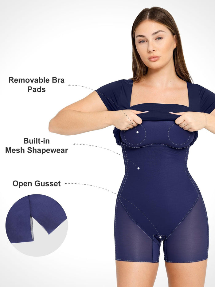 Popilush® shapewear bodysuit with removable bra pads and open gusset