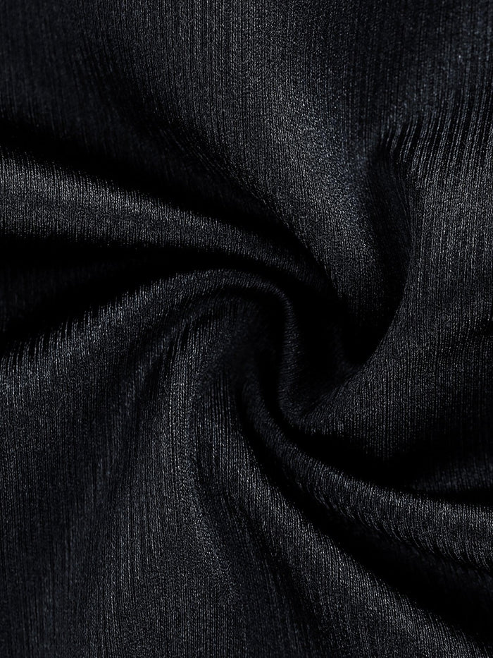 Popilush black ribbed shine fabric, high-elastic nylon for smoothing shapewear bodysuit.