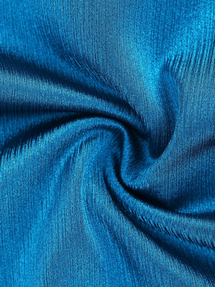 Textured, shiny bright blue nylon fabric detail for the Shine Thong Bodysuit.