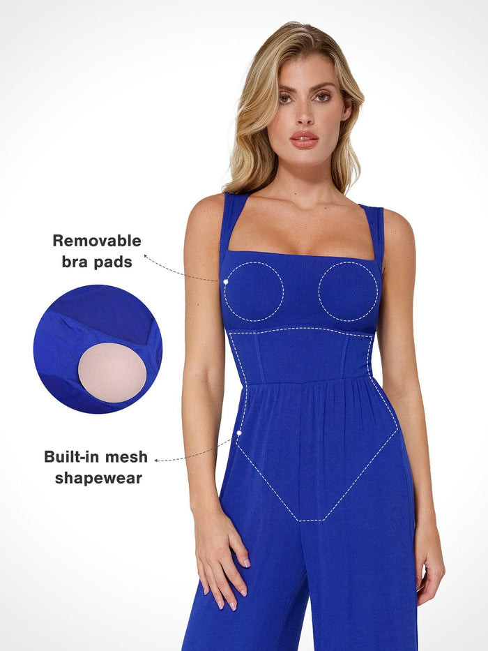 Popilush® shapewear jumpsuit with removable bra pads, built-in mesh