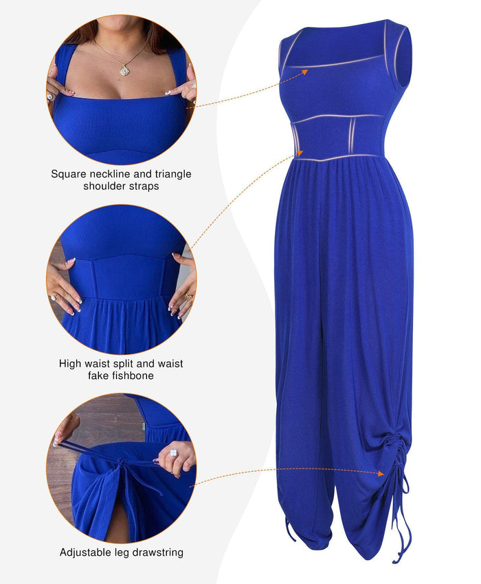 Popilush® Casual Slimming Jumpsuit Fashion Shapewear Square Neck Tummy Control Wide Leg Jumpsuit
