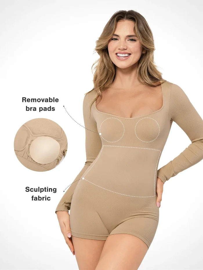 Popilush® Shapewear romper: sculpting fabric and removable pads for comfort.