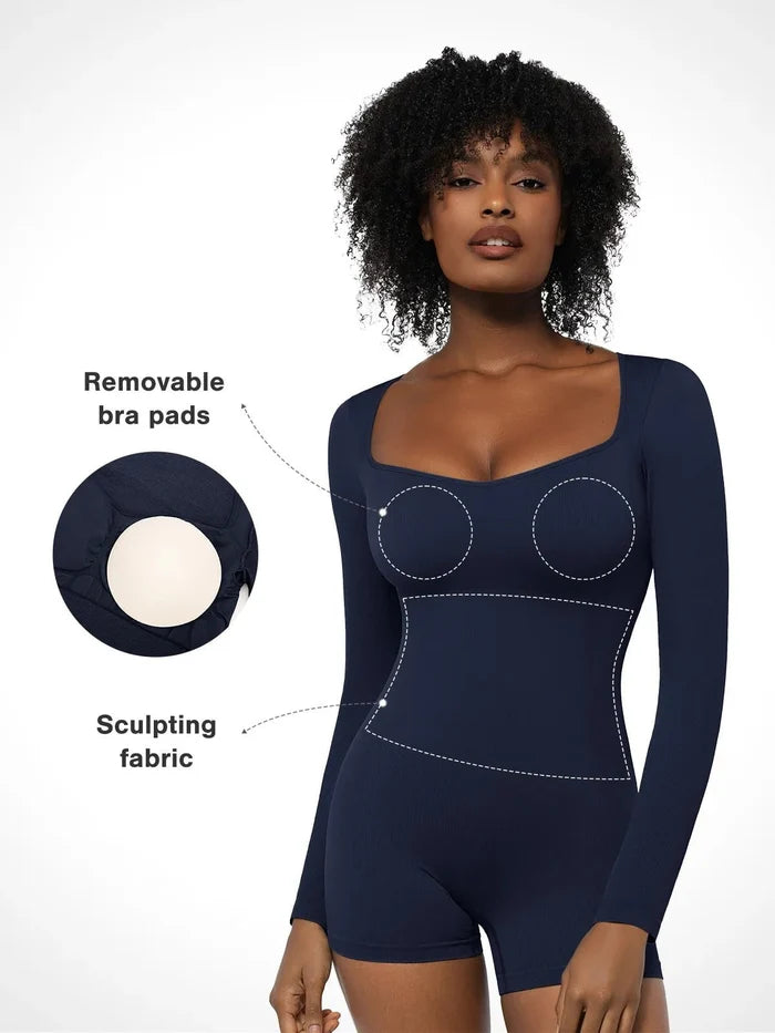 Romper with removable pads, a Popilush® design for body shaping.