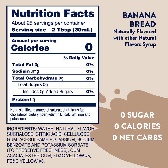 Skinny Mixes Coffee Syrup - Sugar Free Banana Bread Syrup
