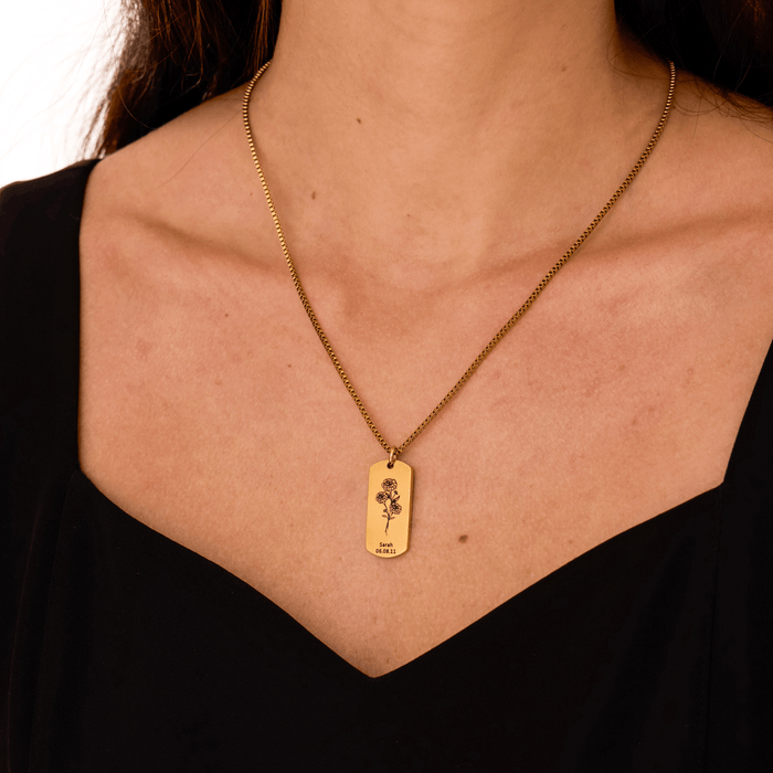 Soul Blossom – Custom Birth Flower & Name Necklace - Ornaments Co - 18K Gold Plated