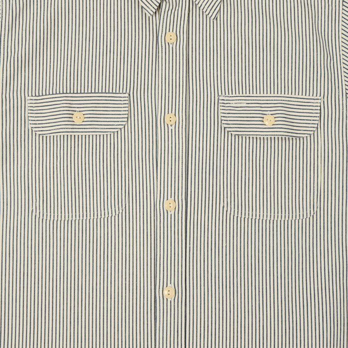 Sugar Cane Short Sleeve Hickory Stripe Work Shirt - White
