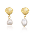 TAHEIA Gold Seashell Pearl Stud Earrings for Women – Minimalist Ocean Inspired Jewelry | Ash Mollie Studio - ASH MOLLIE STUDIO