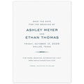 White card with navy block centered on the page. Decorative line flourish separating some lines of copy.