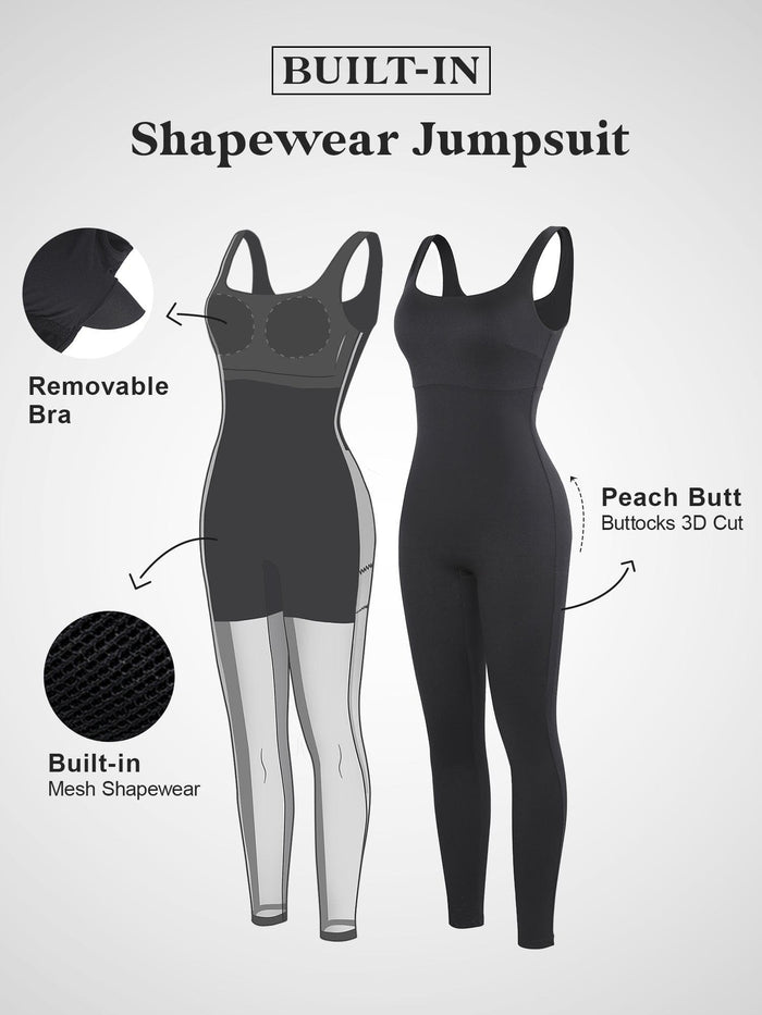 Built-in shapewear jumpsuit by Popilush®, featuring tummy control and butt enhancement.