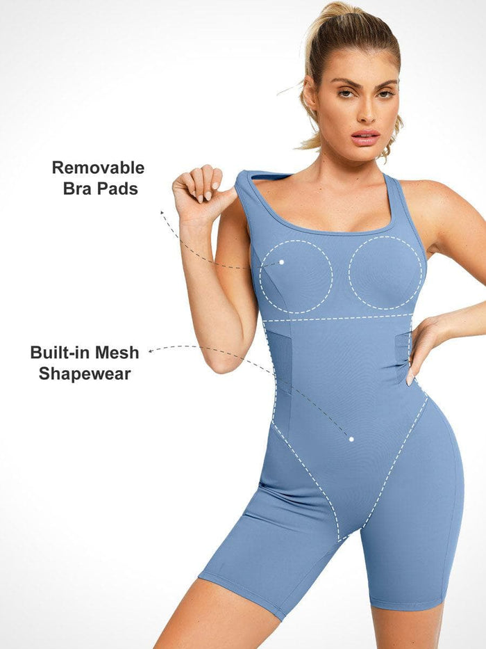 Racerback Romper with mesh shaping by Popilush®, featuring removable bra pads