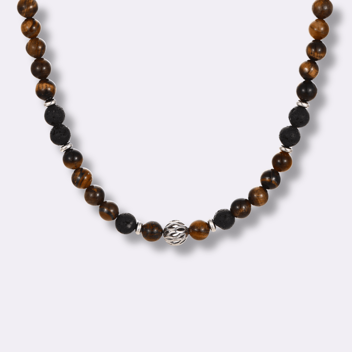 Tiger Eye & Lava Stone Beaded Necklace - Ornaments Co - Tiger Eye + Lava