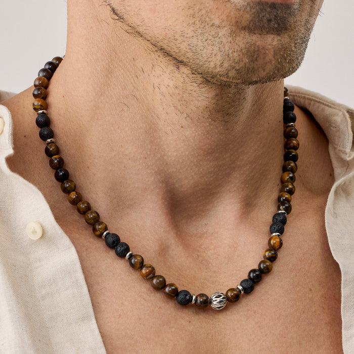 Tiger Eye & Lava Stone Beaded Necklace - Ornaments Co - Tiger Eye + Lava