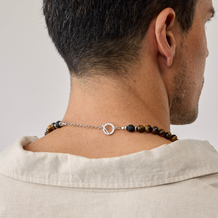 Tiger Eye & Lava Stone Beaded Necklace - Ornaments Co - TigerStone + Blackmate