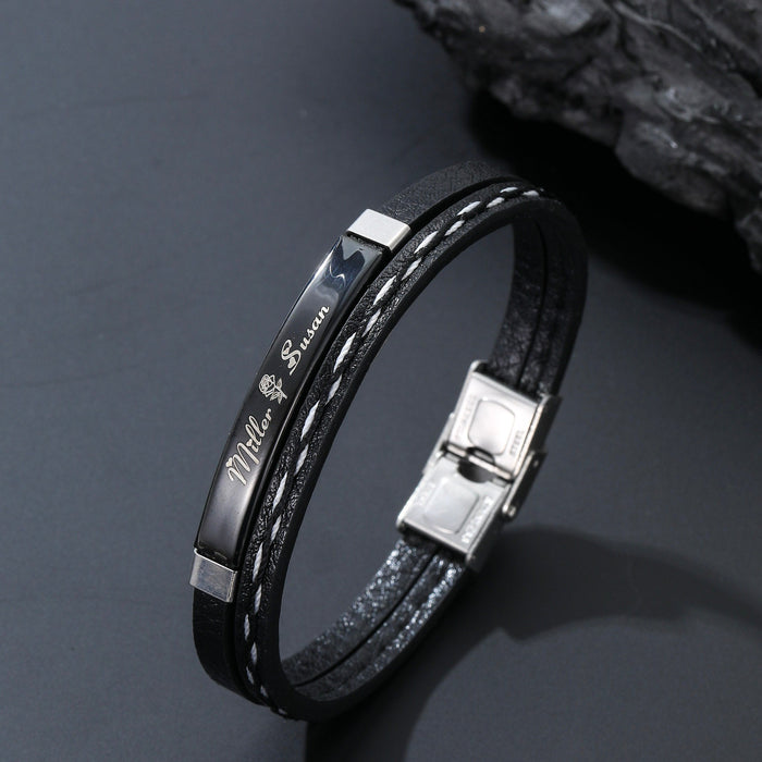 Personalized Engraved Leather Name Bracelet for Men - Ornaments Co - 18K Gold Plated
