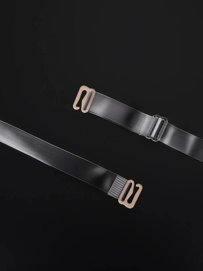 Clear TPU adjustable bra straps with nude hooks and sliders visible.