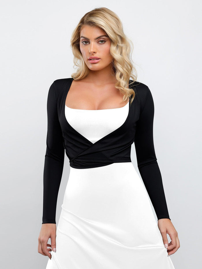 Black two-way ballet wrap cardigan by Popilush®, flattering and versatile style