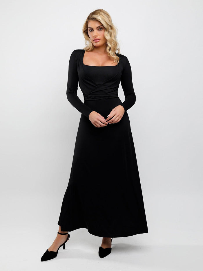 Popilush® long black dress, elegant style for any occasion