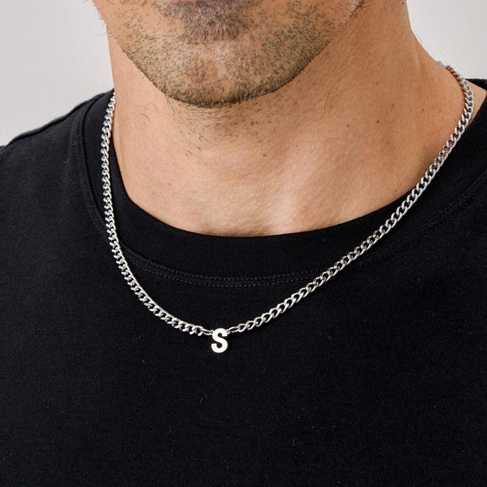 Men's Initial Cuban Link Necklace - Ornaments Co - 18K Gold Plated